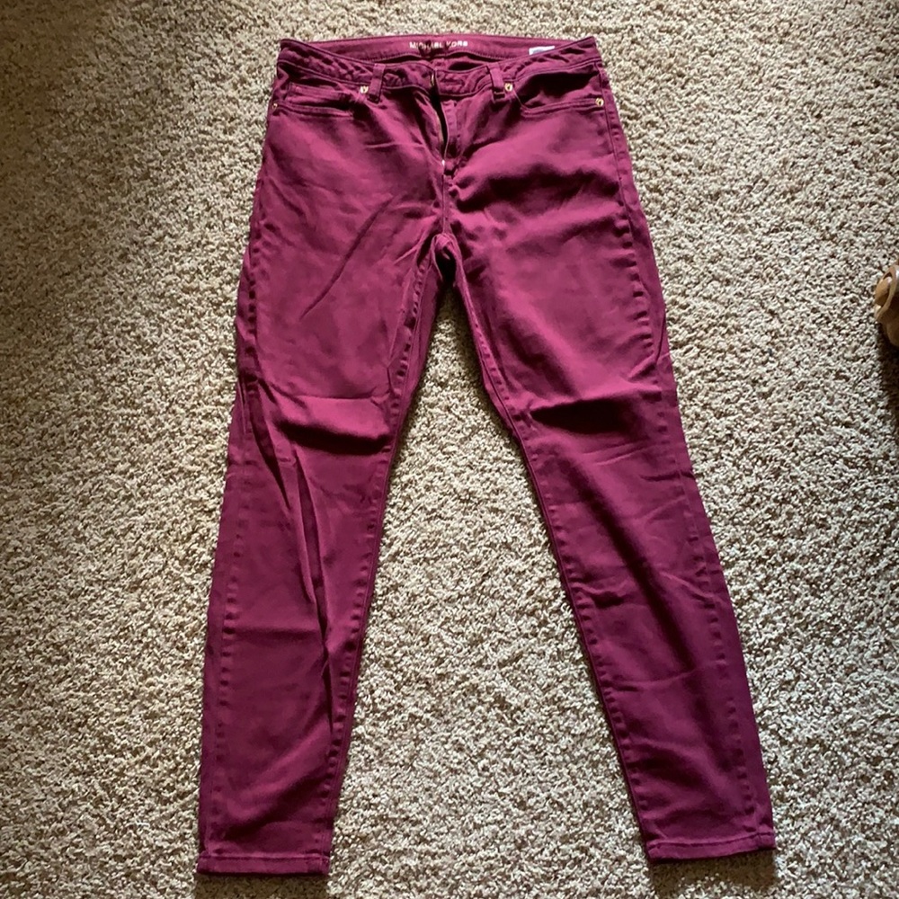 Burgundy Michael Kors Izzy skinny jeans